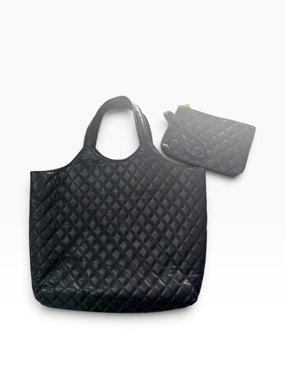Quilted Black Tote Bag with Wristlet - Elegant Everyday Carry